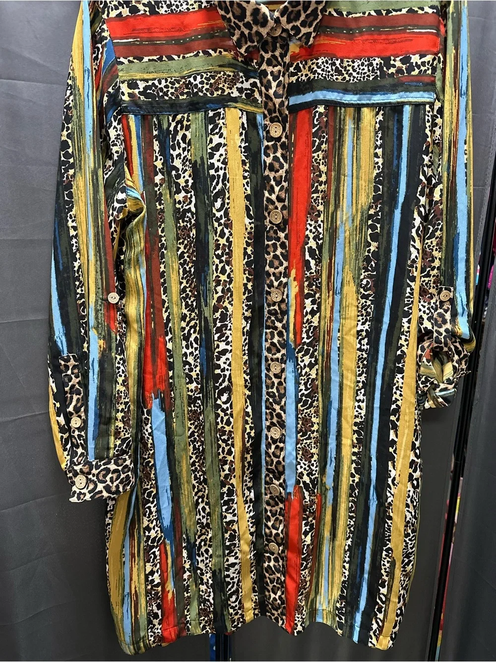 John Mark Multi Color Leopard Animal Print Button Down Tunic XL Maximalist - Picture 9 of 16